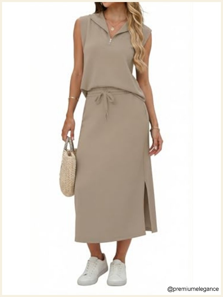 Two Piece Skirt Set Cap Sleeve Top Midi Skirt Rayon Blend